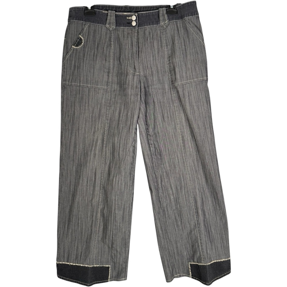 Solola Grey Patchwork Pants Stretch Wide Leg Lagenlook Artsy Neutral 42